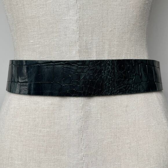 Orciani Croc Embossed Black Leather Belt Silver Buckle Made in Italy 75 US XS/2 main image 5
